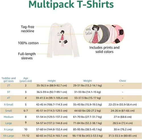 Miniatura 5 de Tienda Essentials Girls and Toddlers' Long-Sleeve T-Shirts (Previously Spotted Zebra), Multipacks