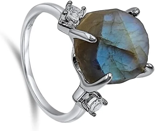 Miniatura 25 de Anillo de cristal crudo real con piedra natal, plata de ley, oro blanco, regalo de joyería para ella, regalo de Navidad, Día de la Madre
