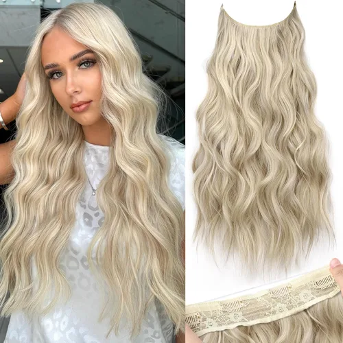 Miniatura 34 de KooKaStyle - Extensiones de cabello con hilo invisible, diadema transparente, ajustables, 4 clips fijadores, cabello largo y ondulado de 12