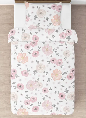 Miniatura 3 de Sweet Jojo Designs Juego de edredón individual de 2 piezas (rosa y gris bohemio floral) para niñas, niños, adolescentes, dormitorio universitario