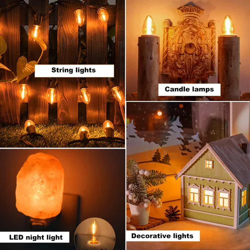 Miniatura 7 de KGC Bombilla LED de Navidad C7, bombillas LED de base E12, 0.6 W, 2200 K, blanco cálido, 50 lm, luces nocturnas de plástico transparente, bombillas