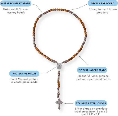 Miniatura 32 de Nazareth Store Rosario de cuerda de paracaídas de San Miguel, collar de rosario resistente y rosario de una década, cuentas de piedra natural