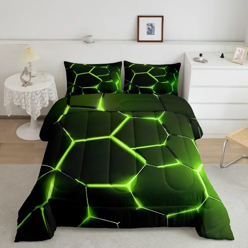 Miniatura 29 de Feelyou Juego de edredón de nido de abeja, edredón hexagonal rojo degradado para niños, niñas, adolescentes, juego de ropa de cama geométrico, Multi