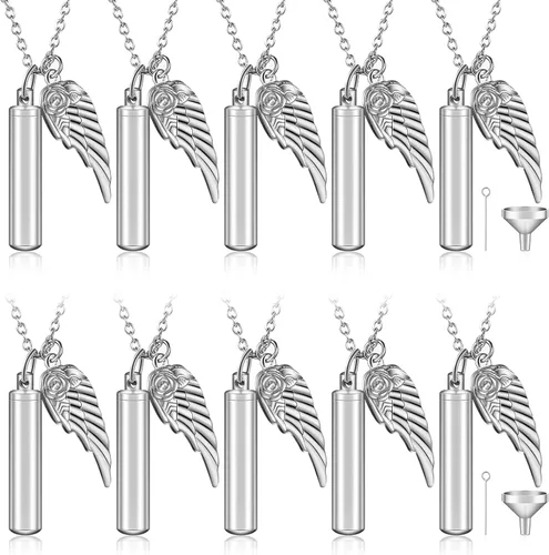 Miniatura 7 de Collar de urna para cenizas, joyería de cremación cilíndrica con dije de ala de ángel, recuerdo conmemorativo, recuerdo para mujeres y hombres