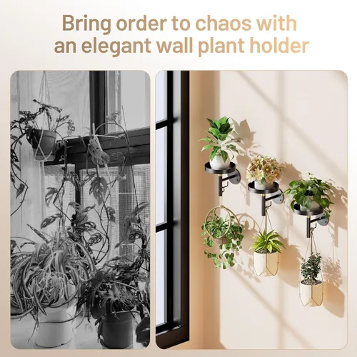 Miniatura 5 de YUOROS Paquete de 3 Soportes de Plantas de Pared, Macetas de Pared para Plantas de Interior, Estanterías Colgantes para Plantas de Ventana, Negro