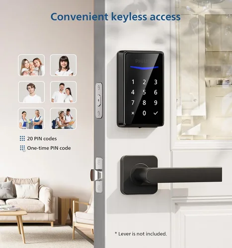 Miniatura 2 de Philips Cerradura de puerta de entrada sin llave, genera código único de forma remota no conectada, cerradura de cerrojo independiente con teclado