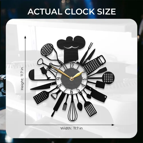 Miniatura 3 de Reloj de pared para cocina, disco de vinilo de 11 pulgadas sin luz de fondo, decoración negra para comedor moderno o sala de estar, decoración