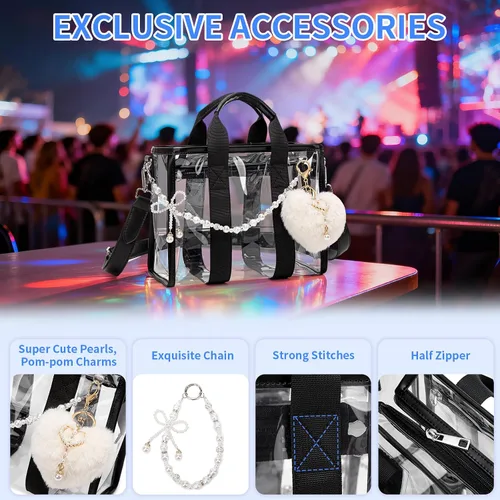 Miniatura 8 de Mini bolsa de mano, bolsa de playa iridiscente, bolsa transparente para eventos de estadio, conciertos, bolso resistente al agua con correa cruzada