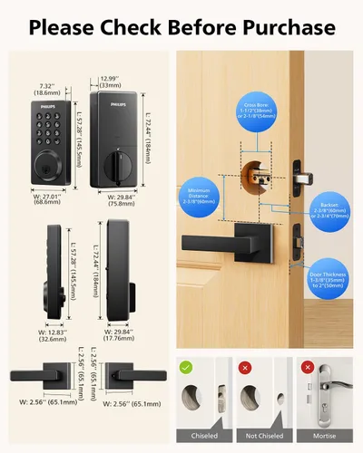 Miniatura 9 de Philips Cerradura de puerta inteligente WiFi con asa, control remoto con aplicación WiFi integrada, cerraduras de puerta de entrada sin llave