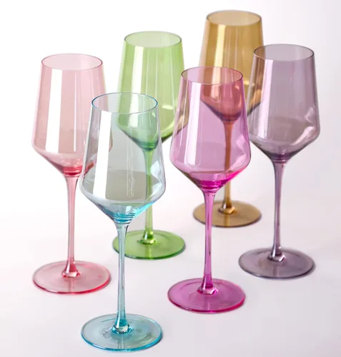 comfit Juego de copas de vino de colores de 6 a 15 onzas sopladas a mano con tallo largo y borde delgado, copas de vino rojo/blanco, copas de vino