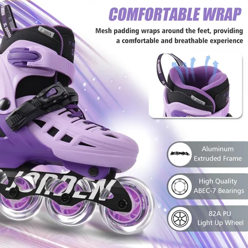 Miniatura 2 de Patines en línea para niños y niñas, 4 tamaños ajustables con ruedas en línea y ruedas completamente iluminadas para mujeres y hombres, carcasa