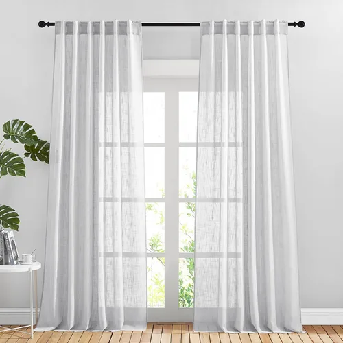 Miniatura 67 de NICETOWN Cortinas de lino semitraslúcidas para dormitorio, bolsillos para barra y pestaña trasera, tratamientos de ventana transparentes de lino
