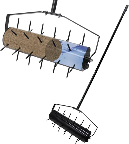 Aireador de césped rodante resistente de 18 pulgadas, rodillo manual de peso ajustable con pico pre-soldado, aireador de suelo de rodillo de mano
