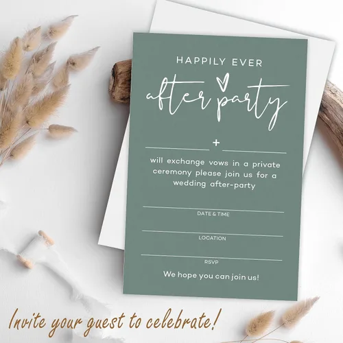 Miniatura 5 de TPYEN Invitaciones de fiesta Happily Ever After, invitación minimalista de fiesta de recepción de boda verde oscuro, celebración para novia y novio