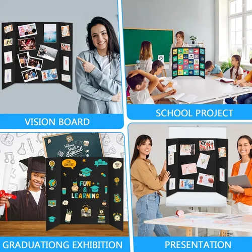 Miniatura 6 de IKAYAS - Paquete de 4 tableros de póster triples de 48 x 36 pulgadas, tableros de póster negros de IKAYAS para feria de ciencias, tableros
