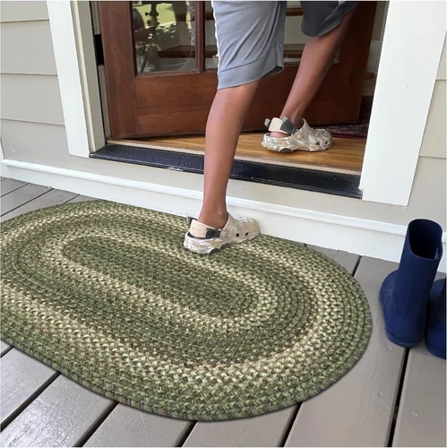 Miniatura 58 de Alfombra ovalada trenzada gris humo de 20 x 30 pulgadas, lavable para interiores y exteriores, decoración campestre para cocinas y entradas