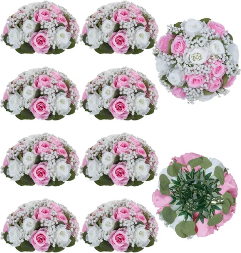 Miniatura 12 de BLOSMON Bolas de Flores Falsas Centros de Mesa de Boda 2 Piezas Rosa Carmesí Respiración de Bebé Flores Artificiales Piezas Centrales Decoración