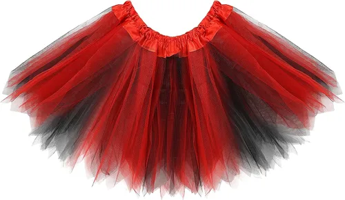 Miniatura 7 de Lusofie Falda tutú para mujeres adultas, clásica, elástica, de 3 capas, tutú de tul, faldas de ballet, faldas de baile de princesa (rojo y negro)