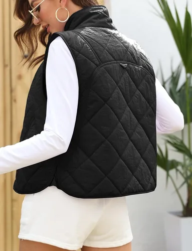 Miniatura 6 de Veatzaer Chaleco acolchado de gran tamaño para mujer, cuello alto, ligero, sin mangas, con botones