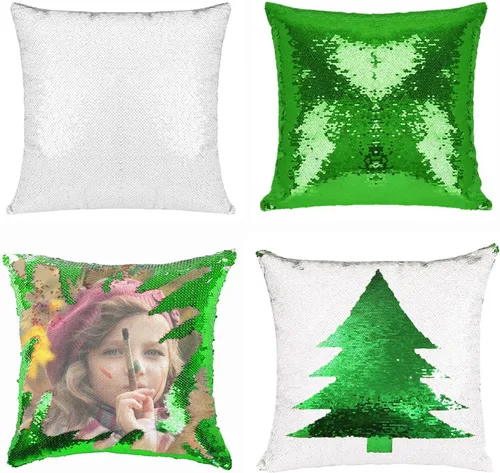 Miniatura 22 de Paquete de 2 fundas de almohada de lentejuelas sublimadas de 16 x 16 pulgadas, fundas de almohada reversibles con purpurina para regalos