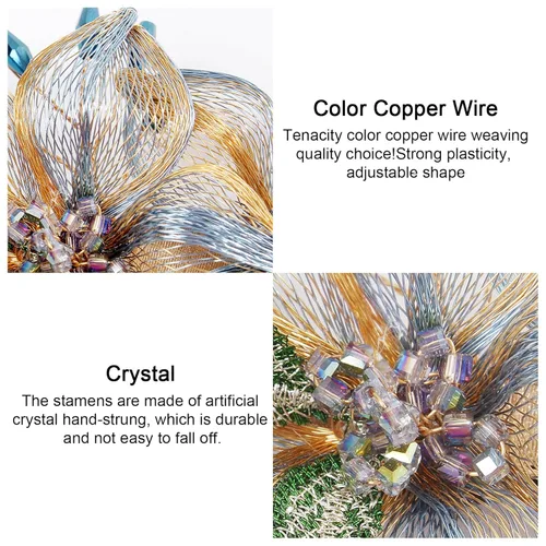 Miniatura 3 de Mistofu Pasadores para el cabello, pinzas de alambre de cobre con flores de cristal, pasadores de diseño de alto nivel tejidos a mano de 3.93