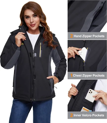 Miniatura 5 de MAGCOMSEN Chaquetas de esquí para mujer, resistentes al agua, aisladas, a prueba de viento, forro polar, abrigos de invierno con capucha