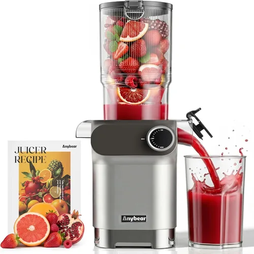 Miniatura 10 de Anybear Exprimidor de prensa en frío de 200 W, exprimidor lento de 4.3 pulgadas, conducto de alimentación grande para frutas enteras y verduras