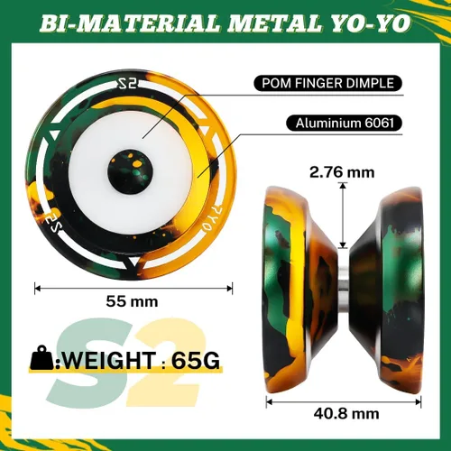 Miniatura 2 de Yoyo profesional S2 para niños y adultos, Yo Yo Yo de metal sensible Yoyo que no responde, yoyo de doble propósito + rodamiento KK + 10 cuerdas +