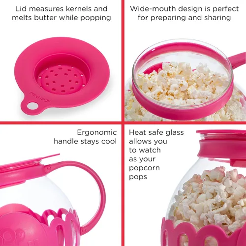 Miniatura 6 de Ecolution - Palomitero MicroPop patentado para microondas con vidrio seguro para temperatura, tapa 3 en 1 mide granos y derrite mantequilla, hecho
