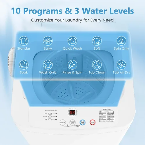 Miniatura 2 de Auertech Lavadora portátil, lavadora compacta totalmente automática de 0.9 pies cúbicos con bomba de drenaje, 10 programas, 3 niveles de agua, combo