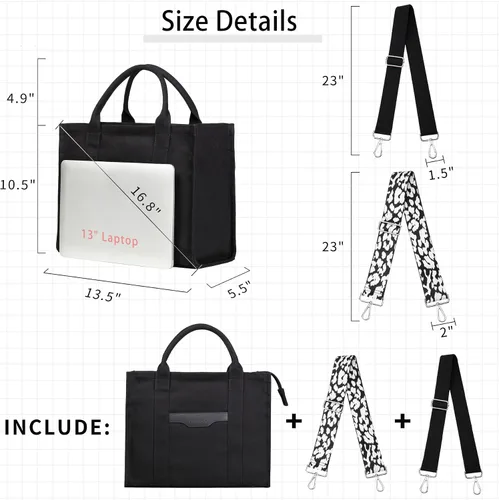 Miniatura 7 de The Tote Bags - Bolso de lona para mujer, bolso de hombro con cremallera y correa de doble ajuste para oficina, viajes, escuela