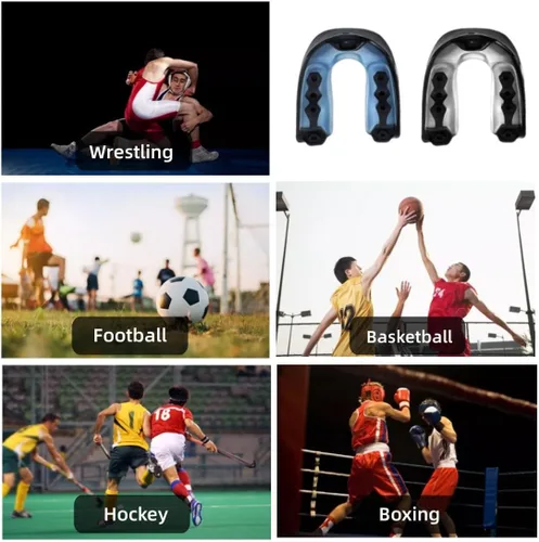 Miniatura 6 de Protector bucal de fútbol, 2 unidades, protectores bucales para deportes juveniles, para boxeo, con correa, sin sabor, lacrosse hockey, protectores