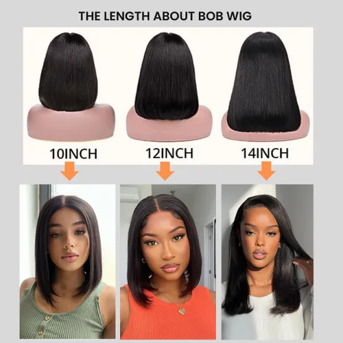 Miniatura 6 de ALHER Peluca de cabello humano corto estilo Bob, pelucas de encaje frontal transparente de 13 x 4 pulgadas, densidad del 180 % para mujeres