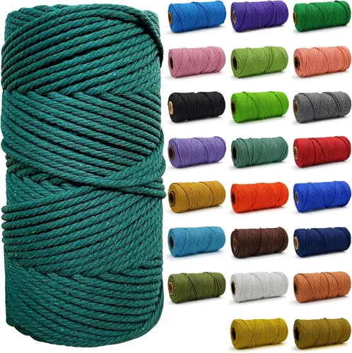 Miniatura 31 de Cuerda de Algodón 8mm x 20 Yardas - Cuerda de Macramé Natural Sin Blanquear - Cuerda de Algodón Trenzada de 3 Hilos para Colgar en la Pared, Blanco