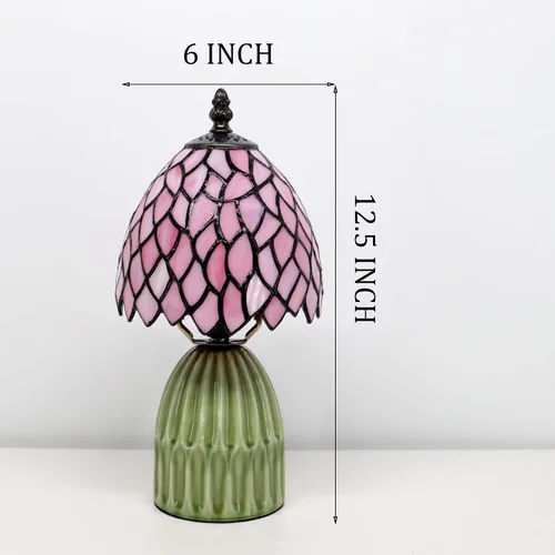 Miniatura 7 de Tiffany Stained Glass Mushroom Table Lamp 12.5 Inch -Pink Leaf Tiffany Lamp,6X6X12.5 Inch,Small Night Light,Ceramic Base, Mini Accent Light