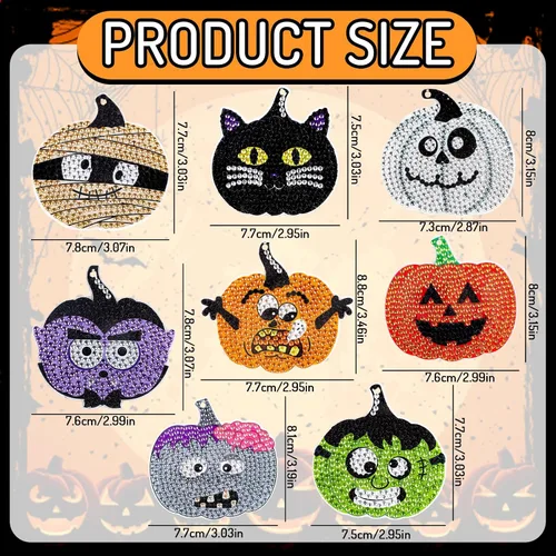 Miniatura 2 de Whaline Kit de llavero de dibujo de diamantes de Halloween, hecho a mano, caricatura, monstruo, vampiro, momia, gato, colgante de dibujo