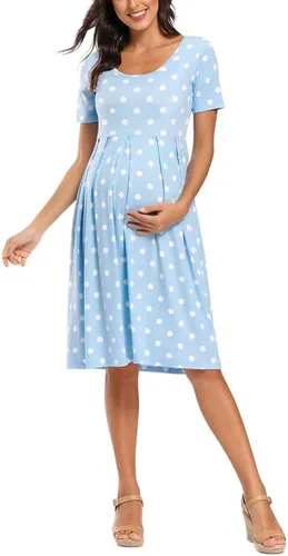 Miniatura 3 de BBHoping Vestido de maternidad casual a rayas para mujer, manga corta y 34, longitud hasta la rodilla, ropa de embarazo para baby shower