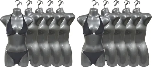 Miniatura 14 de Maniquí Femenino de Cadera de Torso Largo Espalda Hueca Cuerpo Apilable Forma de Vestido con Gancho Colgante para Exhibición de Camisetas, Encimera