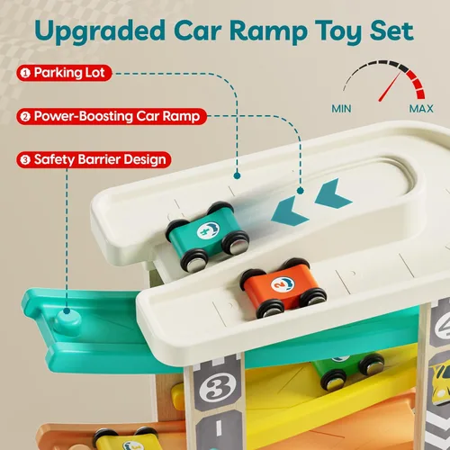 Miniatura 3 de TOP Bright Juguetes de rampa de madera para niños pequeños de 1 a 2 años de edad, habilidades motoras, pistas de carreras, rampa de automóvil