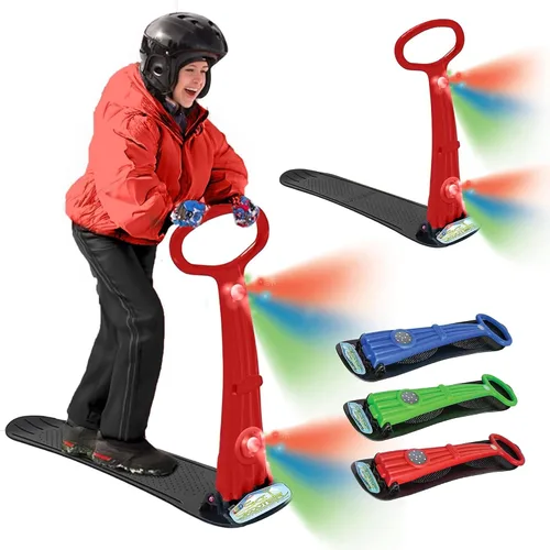 Miniatura 8 de Geospace Winter Fun - Patinete de nieve plegable, patinaje de esquí, trineo de nieve, snowboard para niños con 2 luces LED, tabla de arena portátil