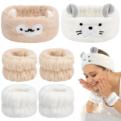 Miniatura 8 de AHONEY Juego de diadema y pulsera, lindas diademas de maquillaje para spa y cuidado de la piel, diademas para lavar la cara, diadema para mujeres