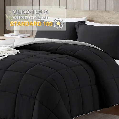Miniatura 3 de satisomnia Juego de Edredón California King, Ropa de Cama Negra Edredones Cal King, Edredón de Cama Alternativo de Plumón de 3 Piezas Juego de Cama