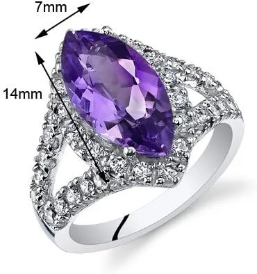 Miniatura 3 de Anillo de plata de ley de 2,25 quilates con amatista de corte marquesa, tallas 5 a 9