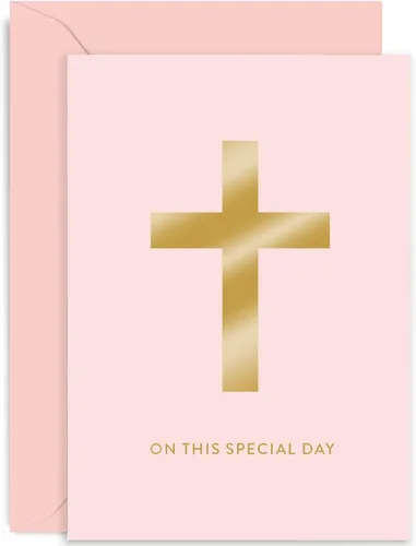 Miniatura 8 de Old English Co. - Tarjeta de bautismo para niño, tarjeta de papel de aluminio dorado con cruz crucificada azul, día de nombramiento del bebé