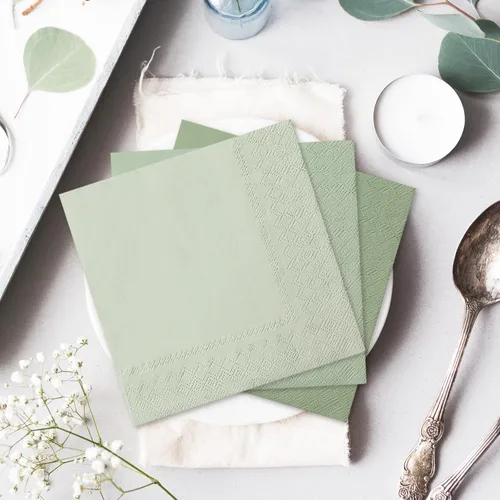Miniatura 6 de Whaline Paquete de 150 servilletas de papel verde salvia, 3 colores verde salvia, servilletas desechables para almuerzo, servilletas de cena