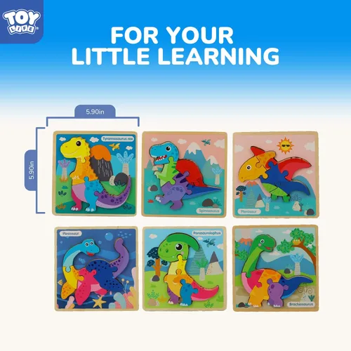 Miniatura 7 de TOY Life - Rompecabezas de madera para niños pequeños de 2 a 4 años, paquete de 6 rompecabezas de dinosaurios para niños pequeños de 1 a 3 años