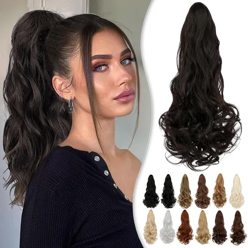 Miniatura 13 de Extensión de cola de caballo de 18 pulgadas, extensiones de cola de caballo sintéticas de aspecto natural, extensiones de cabello para mujer, rubio