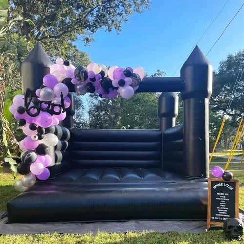 Miniatura 7 de Casa inflable negra para decoración de Halloween al aire libre, fiesta, patio, boda, castillo inflable de PVC para niños con soplador