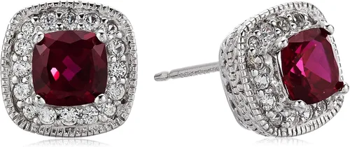 Miniatura 11 de Amazon Essentials Aretes de plata de ley con piedra natal de corte cojín y zafiro blanco creado (anteriormente colección Amazon)
