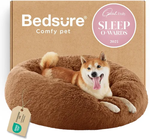 Miniatura 49 de Bedsure - Cama relajante para perro mediano, lavable, tipo dona, cama para gato, antideslizante, redonda, afelpada, mullida, de piel sintética